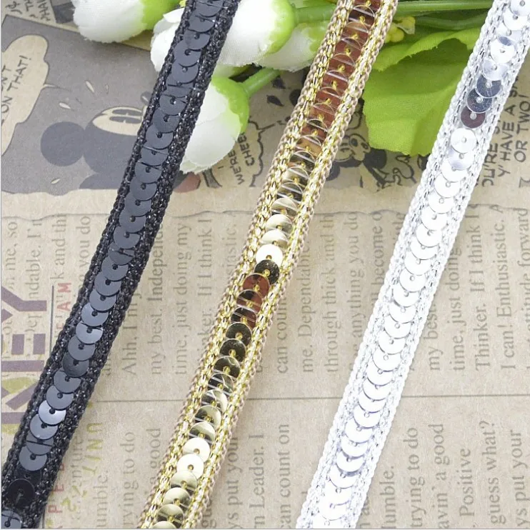 

100meters Sequins Ribbon Lace For Dancing Costume Stage Garments Decoration Hat Embellishments Gold Lace Trim Sewing Material