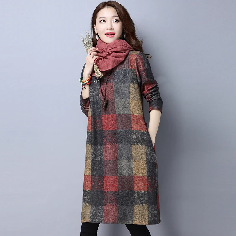 2019 autumn winter cotton Plaid printing Plush dress vintage plus size long sleeve women casual loose midi dress aa882
2019 autumn winter cotton Plaid printing Plush dress vintage plus size long sleeve women casual loose midi dress aa882