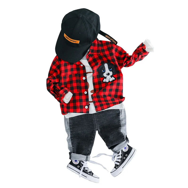 Baby boy cartoon long sleeve plaid shirt imitation jeans two-piece baby girl spring suit baby boy clothes
Baby boy cartoon long sleeve plaid shirt imitation jeans two-piece baby girl spring suit baby boy clothes