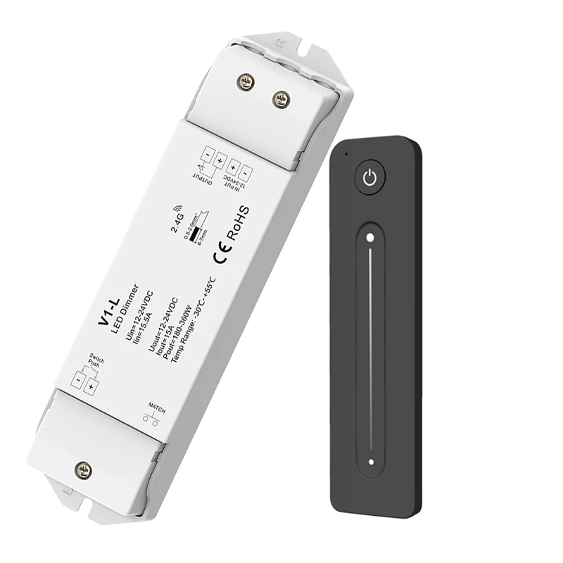 LED Strip Dimmer 12V 24V 15A Output PWM Wireless RF Switch ON OFF with 2.4G Dim Remote for 5050 3528 Single Color LED String
LED Strip Dimmer 12V 24V 15A Output PWM Wireless RF Switch ON OFF with 2.4G Dim Remote for 5050 3528 Single Color LED String