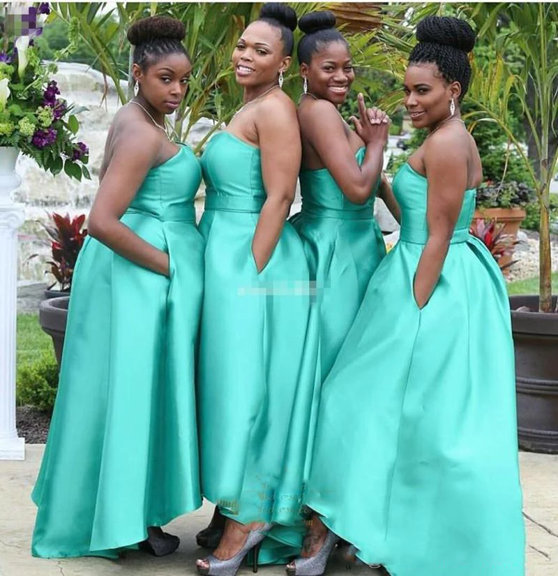 High Low Mint Long Bridesmaid Dresses Sweetheart Satin Short Front Back African Black Women Wedding Party Gowns Dress New | Свадьбы и