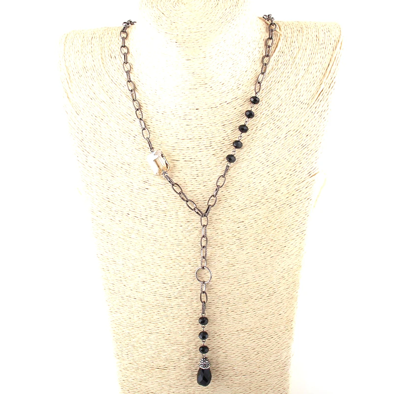 MOODPC Fashion Bohemian Jewelry Glass Crystal Rosary Chain and Black Gun Chain Paved Crystal Drop Pendant Necklaces
MOODPC Fashion Bohemian Jewelry Glass Crystal Rosary Chain and Black Gun Chain Paved Crystal Drop Pendant Necklaces