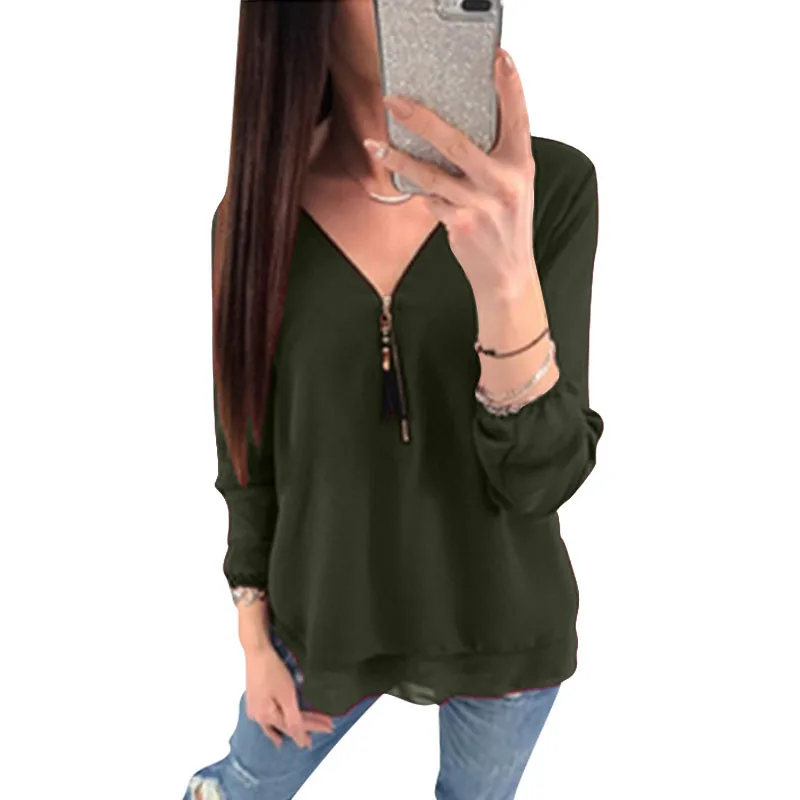 Women's Fashion Chiffon Blouse V-neck Full Sleeve Zipper Cross-bandage Pine Chiffon Shirt Multiple Solid Color Casual Lady Wear
Women's Fashion Chiffon Blouse V-neck Full Sleeve Zipper Cross-bandage Pine Chiffon Shirt Multiple Solid Color Casual Lady Wear