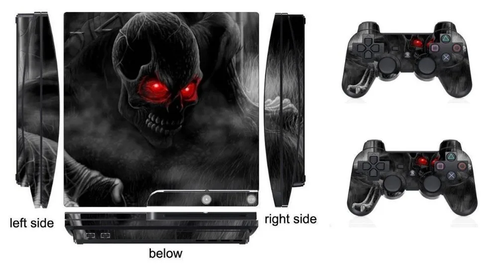 Виниловая защитная пленка Dark Skull для Sony PS3 Slim PlayStation 3 и 2 контроллера|skull vinyl sticker|skull