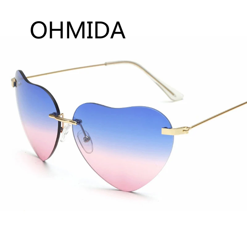 OHMIDA New Fashion Heart Sunglasses Women Mirror UV400 Band Rimless Sun Glasses Men Mirrored Pink Sexy Shades oculos de sol | Аксессуары