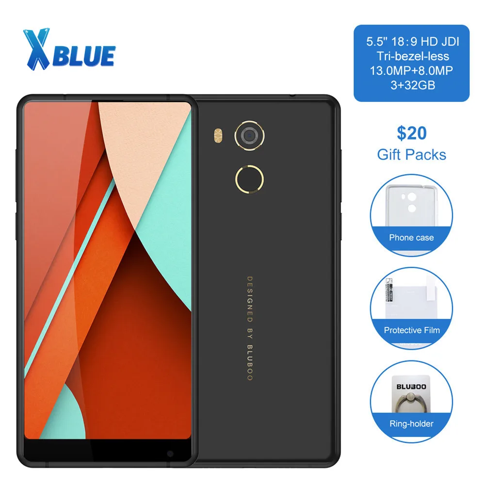 

Смартфон BLUBOO D5 PRO, экран 5,5 дюйма 18:9, 3 ГБ 32 ГБ, четырёхъядерный процессор MTK6737, на базе Android 7,0, 2700 мАч, 13 МП, сканер отпечатка пальца, 4G LET мобильны...