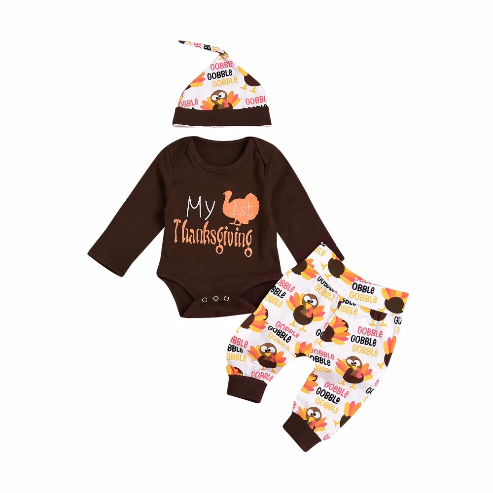 Newborn Baby boys girls clothes My first Thanksgiving Letter print Bodysuit+pants+Hat 3pcs sets Autumn Baby clothing outfit
Newborn Baby boys girls clothes My first Thanksgiving Letter print Bodysuit+pants+Hat 3pcs sets Autumn Baby clothing outfit