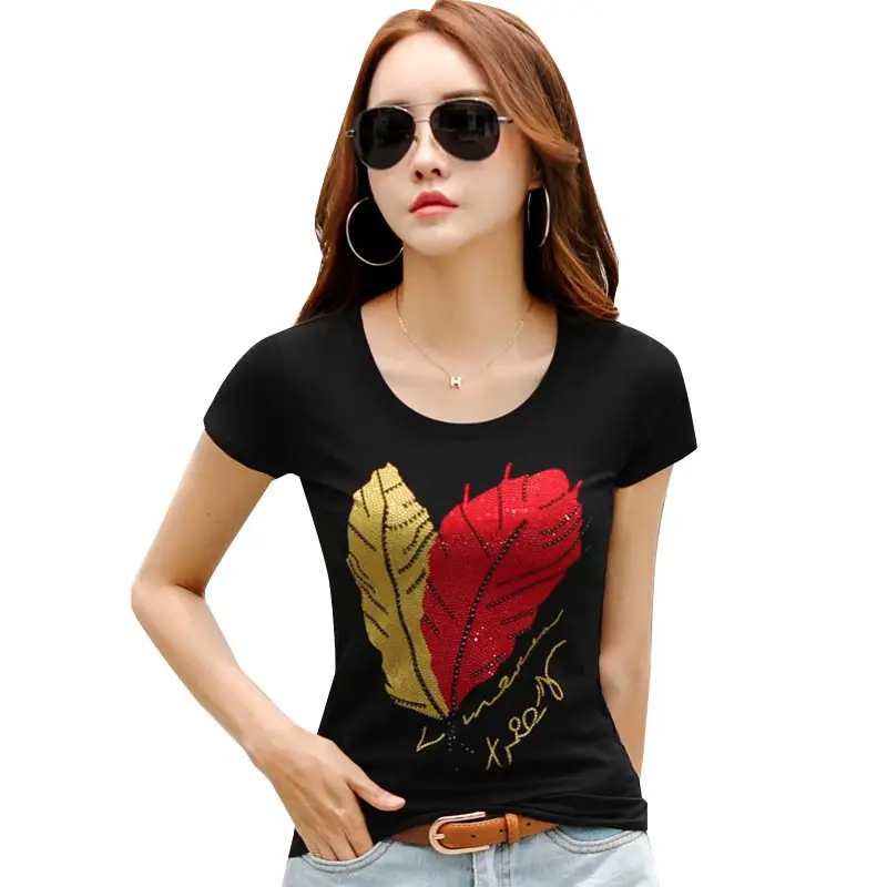 Floral Printed T-Shirts Women O-Neck Tops Tee Casual Girls Cute Beading T shirts Female Black White Cotton Top Tees 2018 Fashion
Floral Printed T-Shirts Women O-Neck Tops Tee Casual Girls Cute Beading T shirts Female Black White Cotton Top Tees 2018 Fashion
