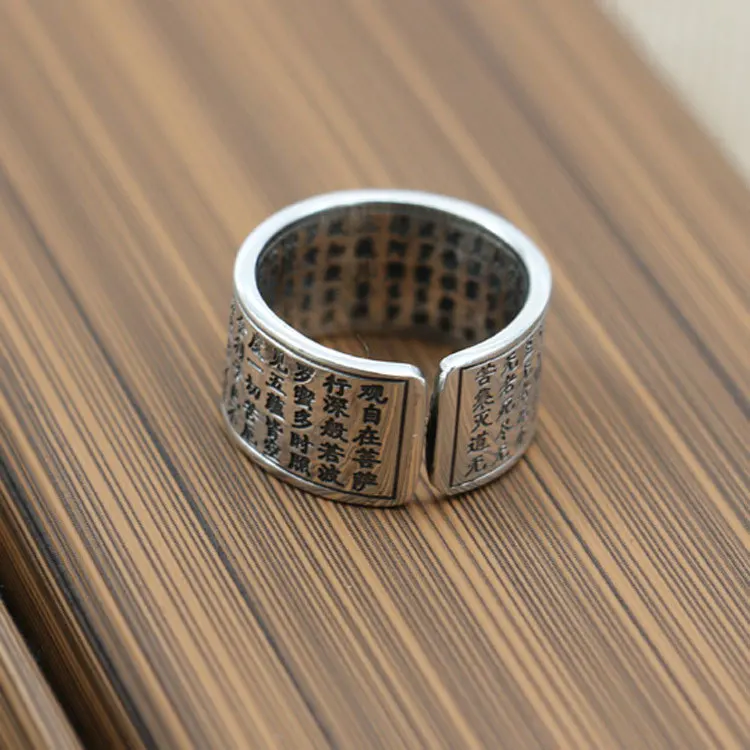 S999 Sterling Silver Men Ring Open Ended Buddhism Domineering Retro Thai Silver Full Of Buddhist Scriptures Ring
S999 Sterling Silver Men Ring Open Ended Buddhism Domineering Retro Thai Silver Full Of Buddhist Scriptures Ring