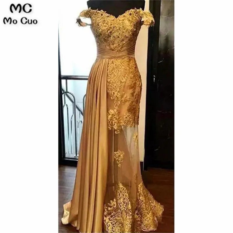 Off the Shoulder 2019 A-Line Evening Dresses with Gold Appliques Short Sleeve V-Neck Formal Evening Dress for Women
Off the Shoulder 2019 A-Line Evening Dresses with Gold Appliques Short Sleeve V-Neck Formal Evening Dress for Women