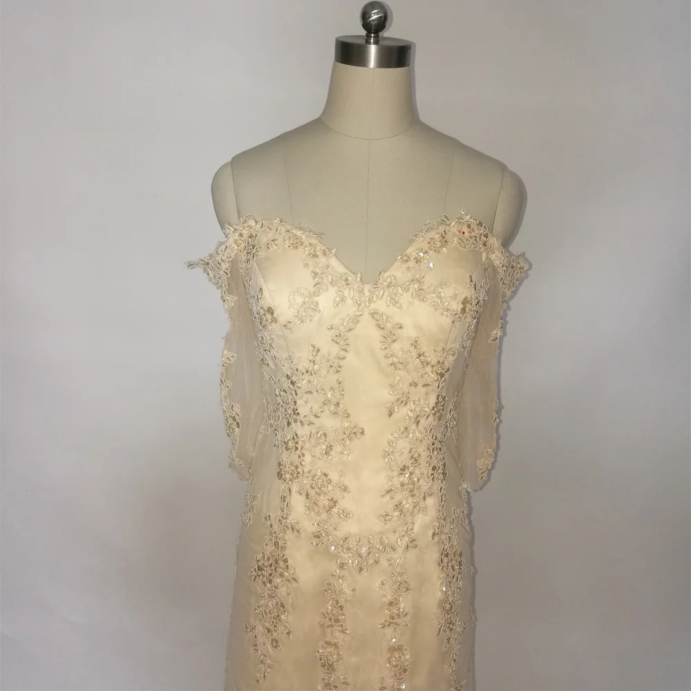 E JUE SHUNG Champagne Lace Appliques Mermaid Mother of the Bride Dresses With 3/4 Sleeves Off the shoulder Evening Dresses
E JUE SHUNG Champagne Lace Appliques Mermaid Mother of the Bride Dresses With 3/4 Sleeves Off the shoulder Evening Dresses