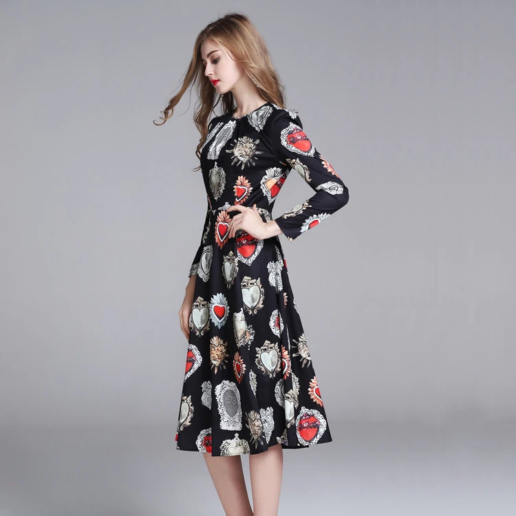 Customized Women's Runway Designer Gemstone Print 2018 New Spring Summer Dress Long Sleeved Round Collar Black Dresses Vestidos
Customized Women's Runway Designer Gemstone Print 2018 New Spring Summer Dress Long Sleeved Round Collar Black Dresses Vestidos