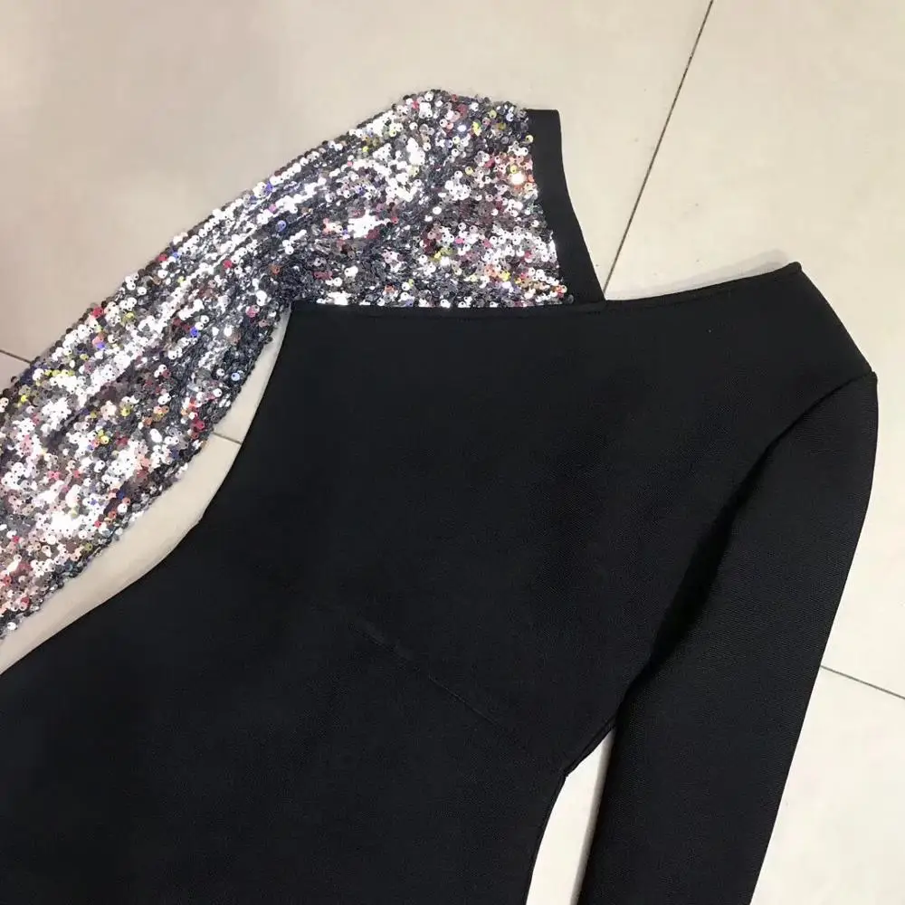 2019 New Elegant black Women Sequined V-Neck long sleeve Bodycon Celebrity evening Party Bandage dresses
2019 New Elegant black Women Sequined V-Neck long sleeve Bodycon Celebrity evening Party Bandage dresses