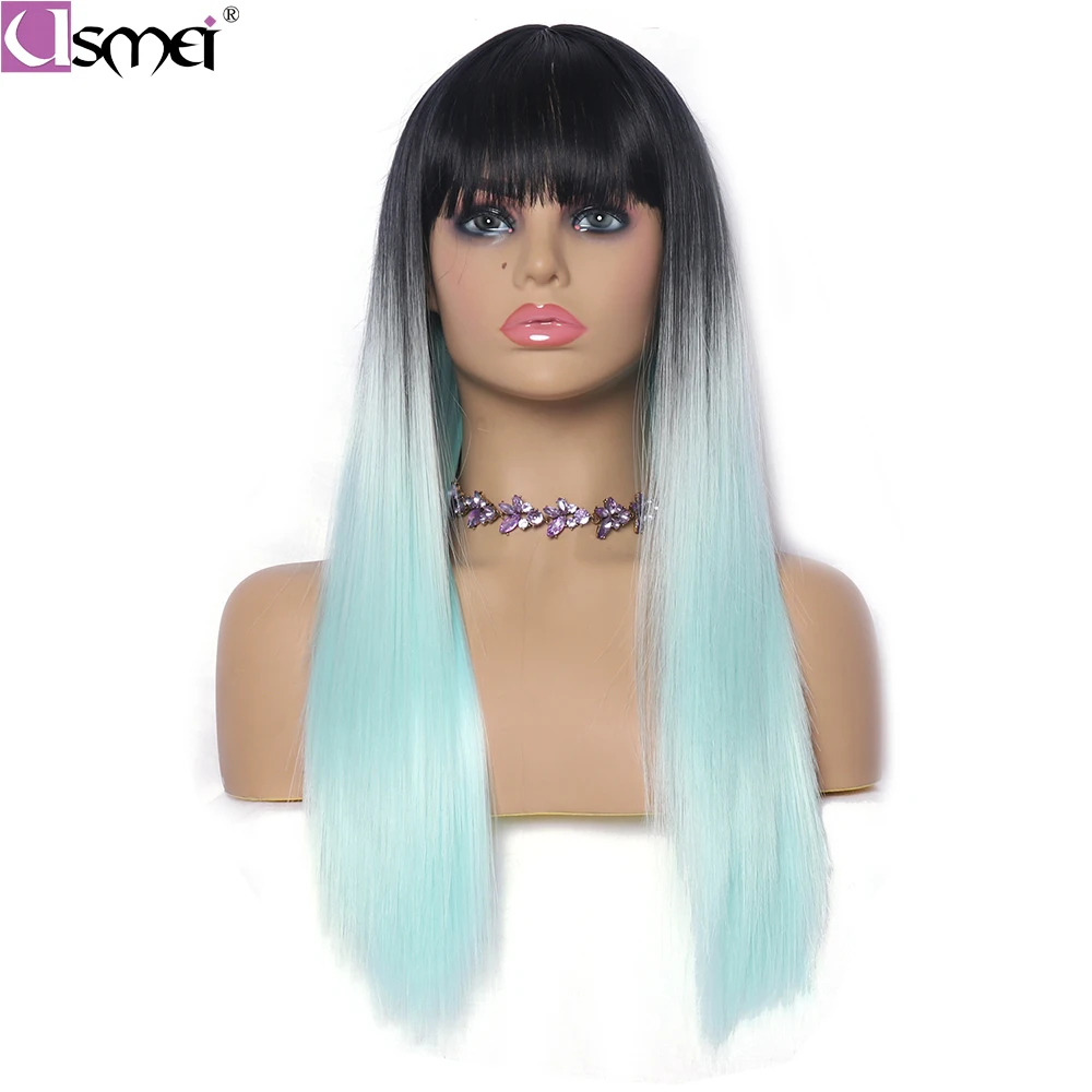 USMEI Ombre Straight 26 inch Long Synthetic Wigs with bangs Green wigs For Women Cosplay wig Black root grey Pink Wigs 3 Color
USMEI Ombre Straight 26 inch Long Synthetic Wigs with bangs Green wigs For Women Cosplay wig Black root grey Pink Wigs 3 Color