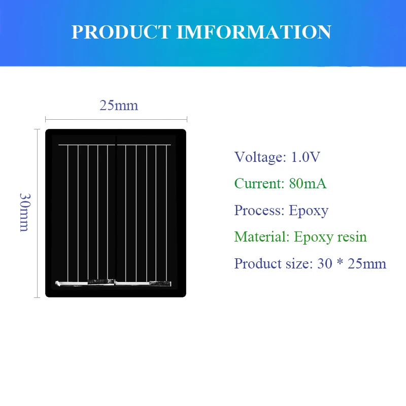 10PCS 1V 80mA Epoxy Solar Panel Solar Cell 30*25mm Photovoltaic Panel DIY Home Solar System Battery Power Charge Module
10PCS 1V 80mA Epoxy Solar Panel Solar Cell 30*25mm Photovoltaic Panel DIY Home Solar System Battery Power Charge Module