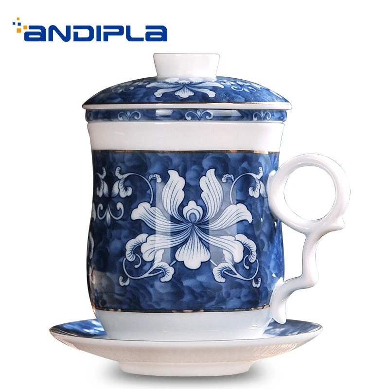 350 ML Jingdezhen Ceramic Blue and White Porcelain Teacup with Cover Saucer Filter Vintage Pattern Kung Fu Tea Master Cup Mug
350 ML Jingdezhen Ceramic Blue and White Porcelain Teacup with Cover Saucer Filter Vintage Pattern Kung Fu Tea Master Cup Mug