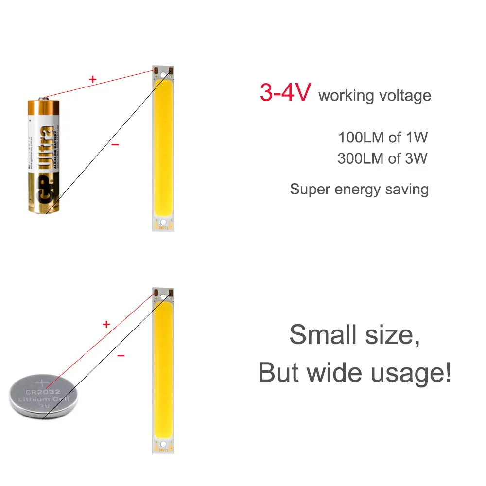 10PCS 60*8mm 2.36in DC3-4V COB LED Light Source 3.7V LED Bulb 3W DIY Desk Working Lamp Home Lighting Car Bicycle Drone Lights
10PCS 60*8mm 2.36in DC3-4V COB LED Light Source 3.7V LED Bulb 3W DIY Desk Working Lamp Home Lighting Car Bicycle Drone Lights