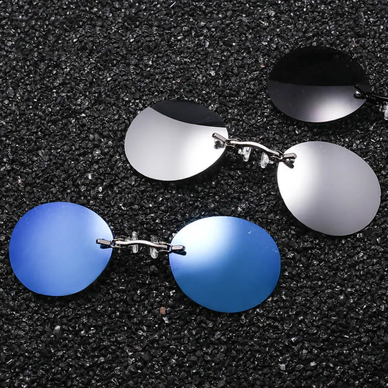 

Mini Rimless Sunglasses Clip on Nose Lens Round Glasses Fashion Frameless Vintage Men Eyeglasses UV400 Driver Goggles