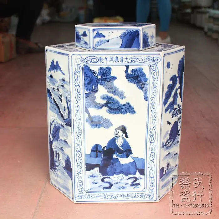Jingdezhen antique ceramic hand painted blue and white tea caddy for collection
Jingdezhen antique ceramic hand painted blue and white tea caddy for collection