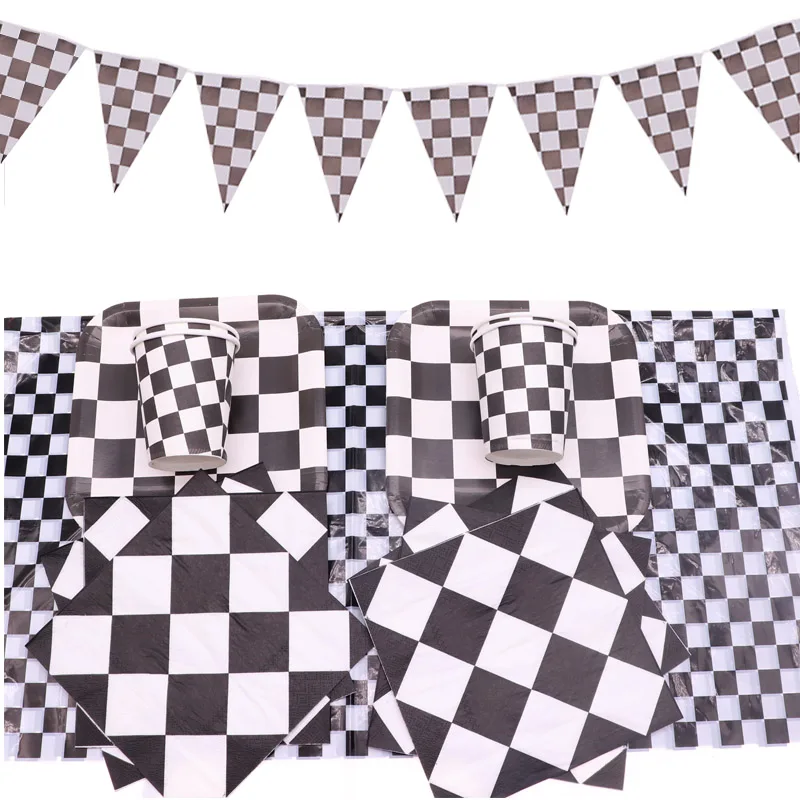 Racing Car Disposable Tableware Plate Cups Table Cloth Cake Topper Bunting Happy Birthday Party Decor Black White Grid Tableware
Racing Car Disposable Tableware Plate Cups Table Cloth Cake Topper Bunting Happy Birthday Party Decor Black White Grid Tableware