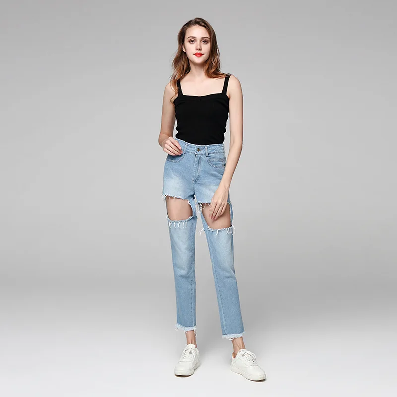 Hole Jeans Women Pants Cool Denim Fashion Straight Jeans For Girl Mid Waist Light Blue Casual Streetwear Female Long Pants 2019
Hole Jeans Women Pants Cool Denim Fashion Straight Jeans For Girl Mid Waist Light Blue Casual Streetwear Female Long Pants 2019