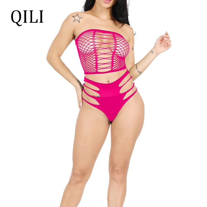 QILI Sexy Two Piece Set Bodysuits Women Strapless Sleeveless Hollow Out Bodysuit Nightclub Sexy See Through 2 Piece Bodysuits
QILI Sexy Two Piece Set Bodysuits Women Strapless Sleeveless Hollow Out Bodysuit Nightclub Sexy See Through 2 Piece Bodysuits