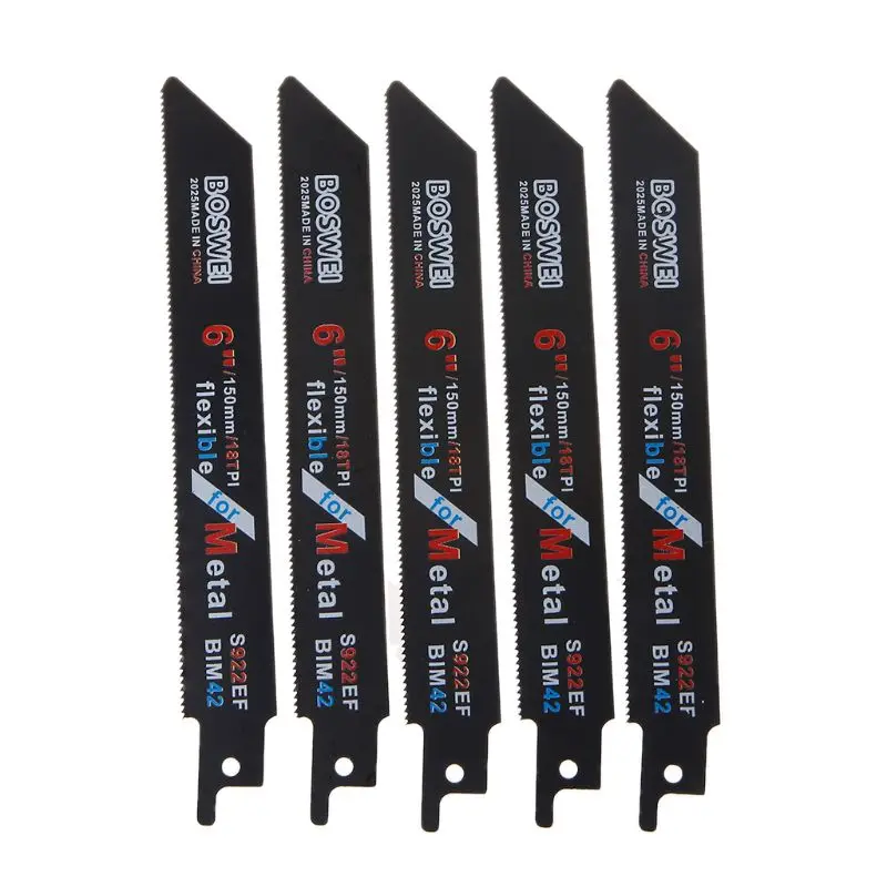 5Pcs 150mm 6 Blades Reciprocating Saw Sharp S922EF BIM 18TPI For Cutting Thick Metal Wood
5Pcs 150mm 6 Blades Reciprocating Saw Sharp S922EF BIM 18TPI For Cutting Thick Metal Wood