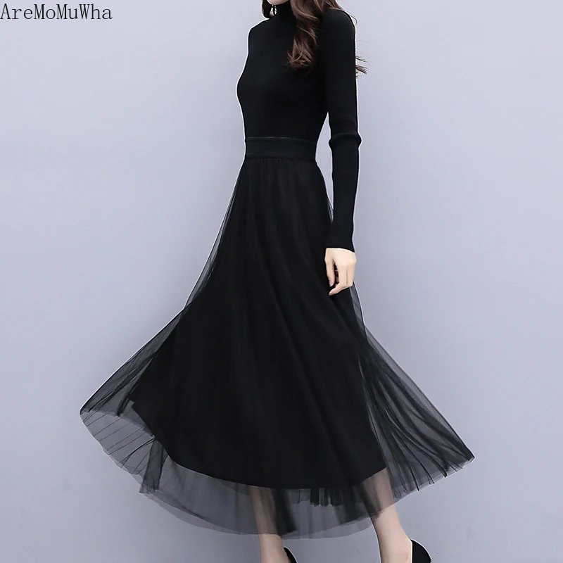 AreMoMuWha Long-sleeved Knit Dress 2019 Autumn New Korean Mesh Stitching Dress M-5XL Bottoming Large Swing Inside Long Dress 325
AreMoMuWha Long-sleeved Knit Dress 2019 Autumn New Korean Mesh Stitching Dress M-5XL Bottoming Large Swing Inside Long Dress 325