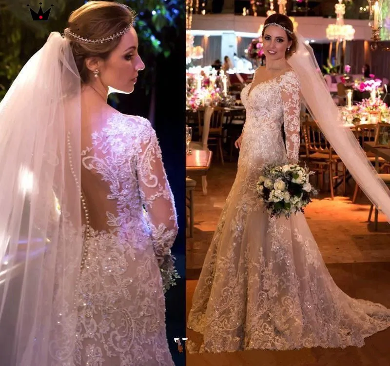 Elegant Modest Long Sleeve Lace Wedding Dress Vintage V-neck Beaded Button Back Mermaid Wedding Gown
Elegant Modest Long Sleeve Lace Wedding Dress Vintage V-neck Beaded Button Back Mermaid Wedding Gown