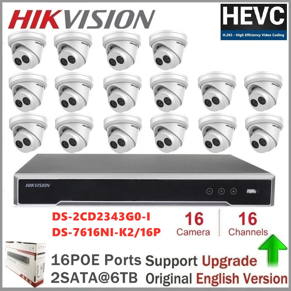 

Комплекты камер безопасности Hikvision, сетевая видеокамера DS-7616NI-K2/16P и IP-камера, 4 МП, инфракрасная фиксированная револьверная сетевая камера