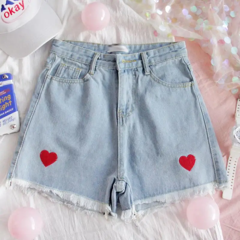 Women High Waist Wide Leg Jeans Shorts Harajuku Cute Heart Embroidery Denim Short Korean Style Autumn Femme Roll Up Loose Shorts
Women High Waist Wide Leg Jeans Shorts Harajuku Cute Heart Embroidery Denim Short Korean Style Autumn Femme Roll Up Loose Shorts