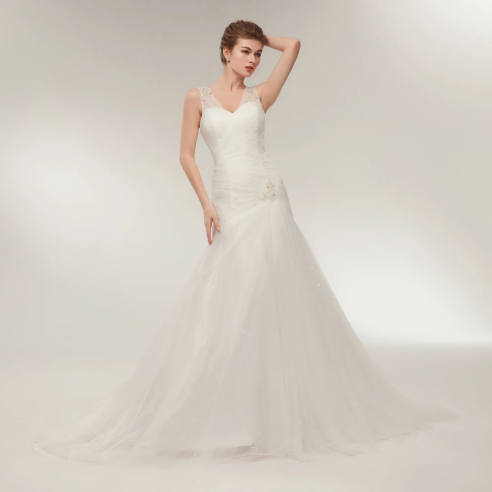 Elegant White Tulle Bridal Dress Sweetheart Neckline Wedding Gown Pleat Ruffles Sequin Beaded A Line Wedding Party Dresses 2020
Elegant White Tulle Bridal Dress Sweetheart Neckline Wedding Gown Pleat Ruffles Sequin Beaded A Line Wedding Party Dresses 2020