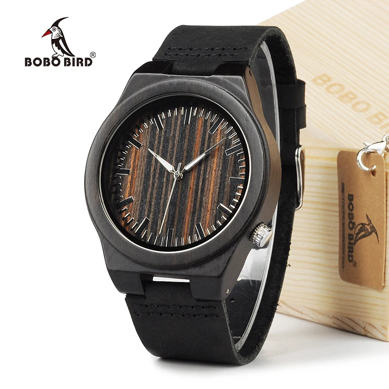 BOBO BIRD 100% Natural Ebony Wooden Bamboo Watches With Real Leather Casual Watches for Man In Gift Box
BOBO BIRD 100% Natural Ebony Wooden Bamboo Watches With Real Leather Casual Watches for Man In Gift Box