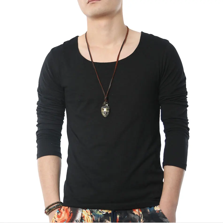 Solid Long Sleeve T Shirts Men Square Collar Cotton Geek Black Fashion Clothing Style
Solid Long Sleeve T Shirts Men Square Collar Cotton Geek Black Fashion Clothing Style