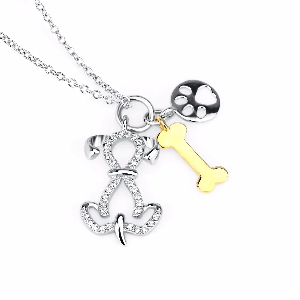Necklace 925 Sterling Silver Bone Print Paw Dog Pendants Necklaces Animal Fashion Statement Jewelry For Women GNX13842 | Украшения и