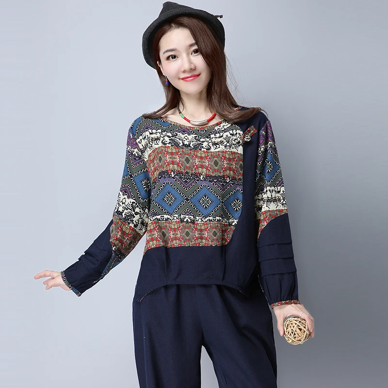 women blouse pants loose big size splicing printing national wind of autumn new fund plate buckles cotton and linen suit
women blouse pants loose big size splicing printing national wind of autumn new fund plate buckles cotton and linen suit