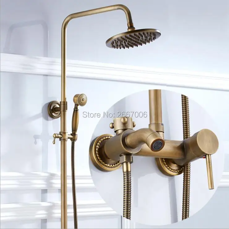 

Free shipping Newly Gift Durable Brass Waterfall Shower Set Bathroom Antique Finish Faucet With Rainfall Shower Head Set ZR028