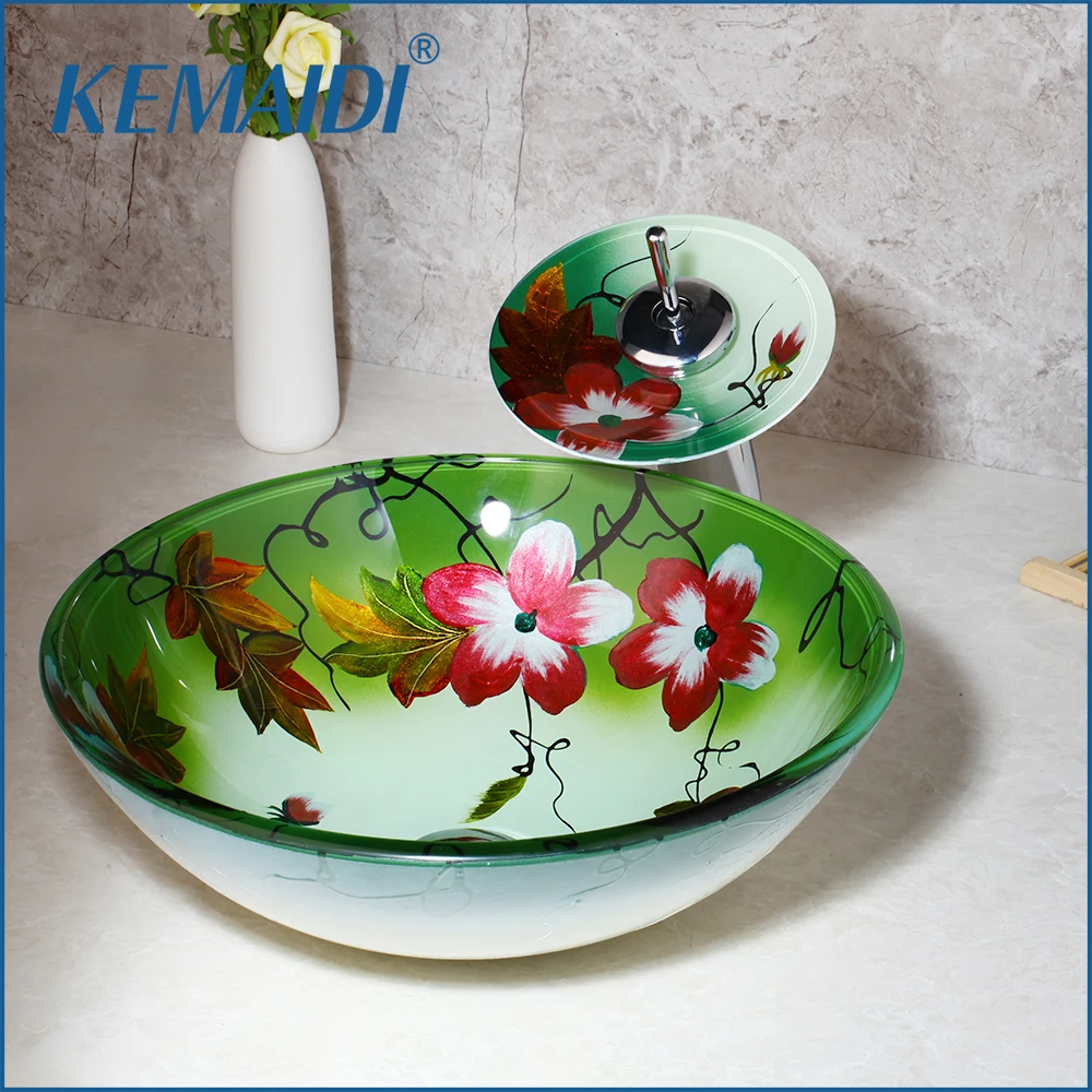 KEMAIDI New Waterfall Spout Basin Black Tap+Bathroom Sink Washbasin Tempered Glass Hand-Painted Bath Brass Set Faucet Mixer Taps
KEMAIDI New Waterfall Spout Basin Black Tap+Bathroom Sink Washbasin Tempered Glass Hand-Painted Bath Brass Set Faucet Mixer Taps