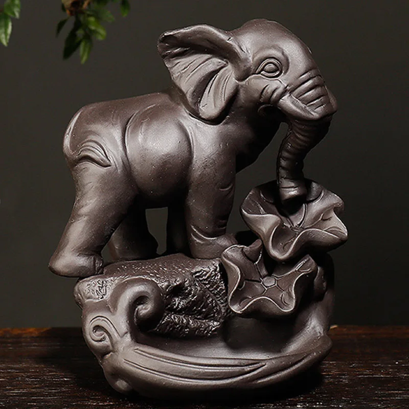 Purple Sand Elephant Incense Burner Thai God Smoke Back Flow Craft Home Bedroom Desktop Decoration | Дом и сад