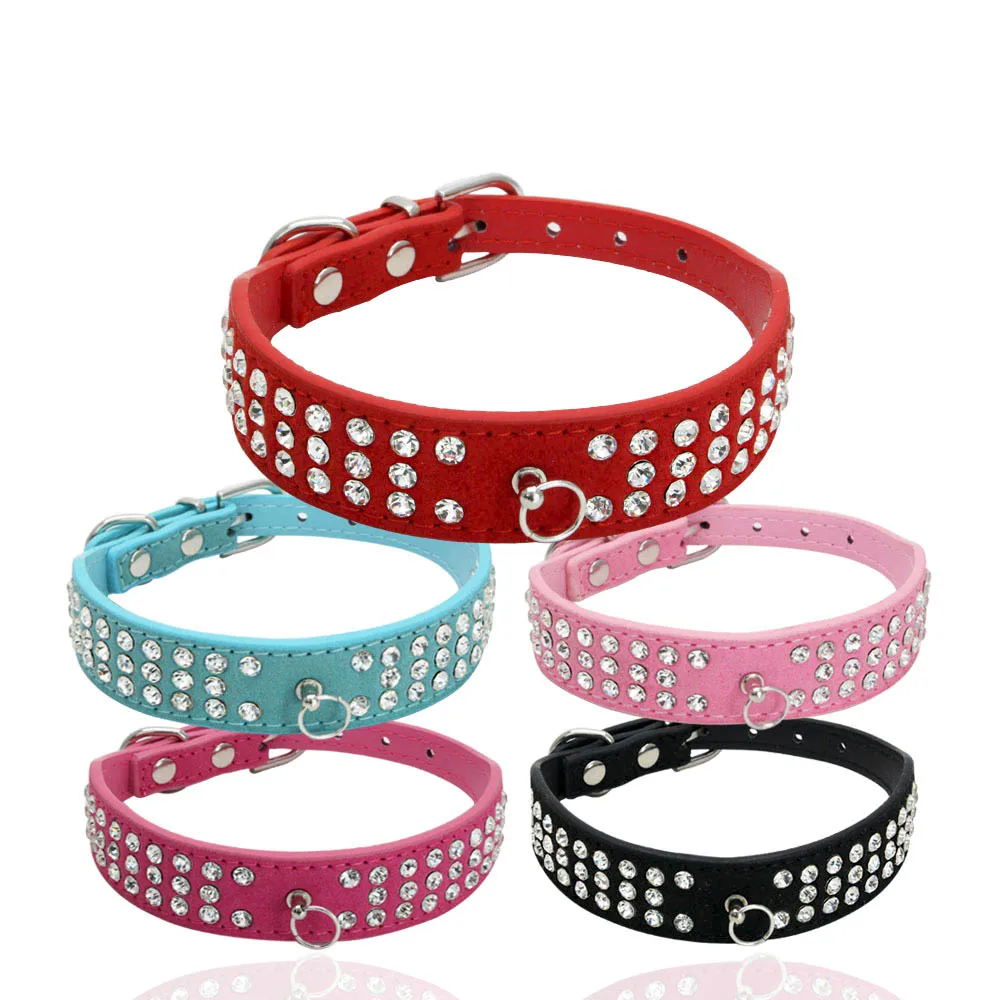 

Diamond Rhinestone Pets Dog Collars Suede Leather Small Medium Dogs Leashes Adjustable Puppy Chihuahua Yorkshire Collar