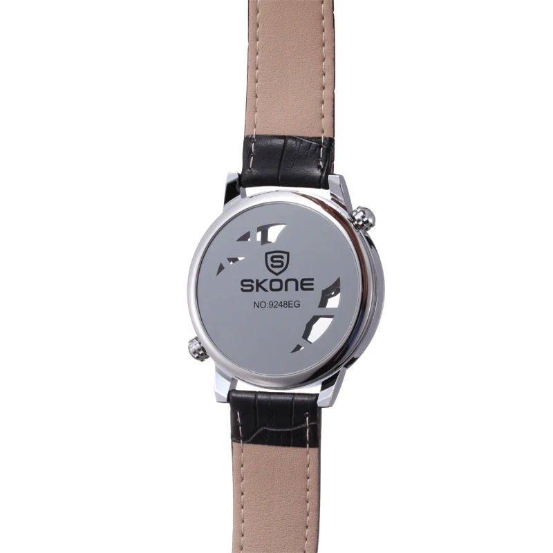 SKONE watches men creative men's dual-time display wristwatch leather strap analog sport quartz wrist watch waterproof | Наручные