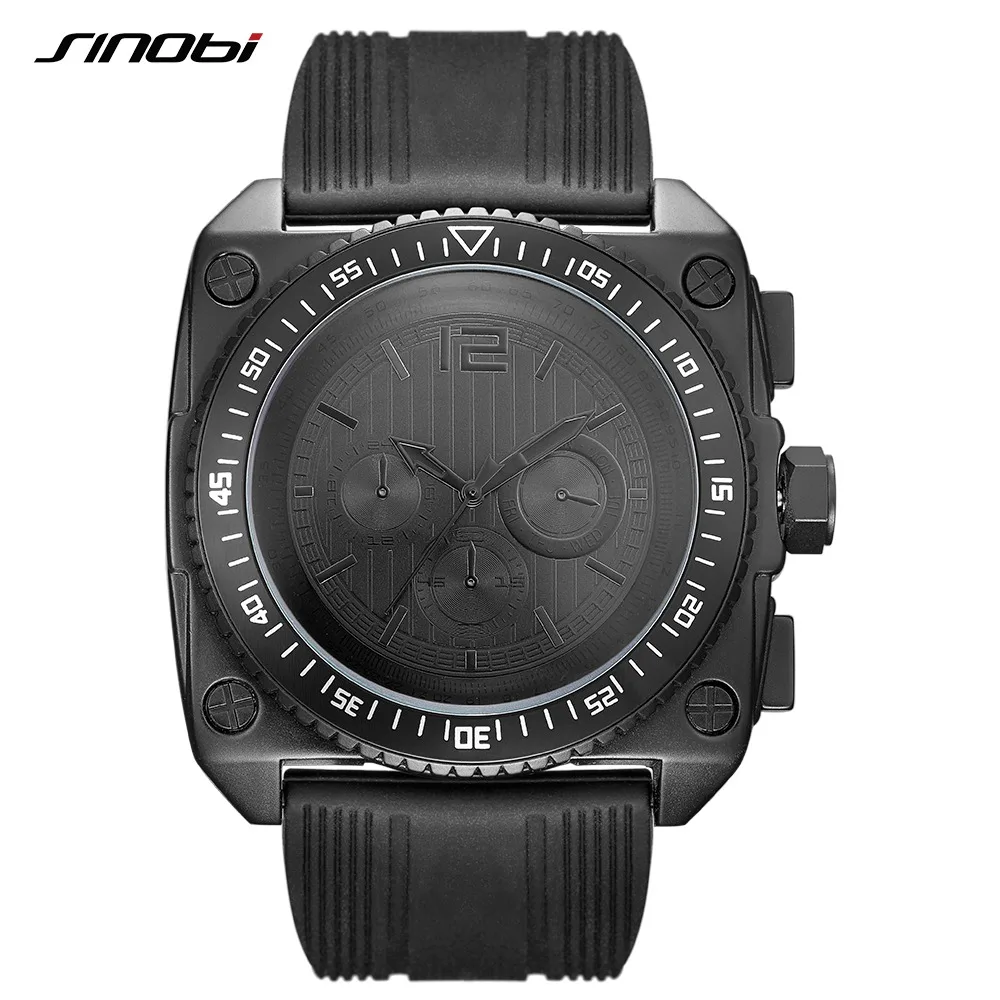 

SINOBI Reloj Hombre Retro Men's Watch Military Watches Black Silicone Square Big Dial Quartz Watch Clock Men Drop shipping