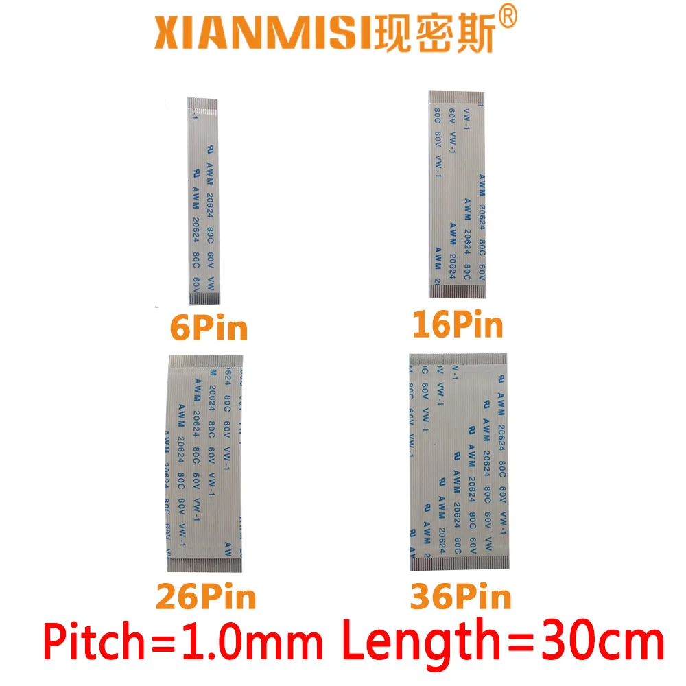 FFC/FPC Flat Flex Ribbon Cable 6Pin 16Pin 26Pin 36Pin Same Side 1.0mm Pitch AWM VW-1 20624 20798 80C 60V Length 30cm 5PCS
FFC/FPC Flat Flex Ribbon Cable 6Pin 16Pin 26Pin 36Pin Same Side 1.0mm Pitch AWM VW-1 20624 20798 80C 60V Length 30cm 5PCS