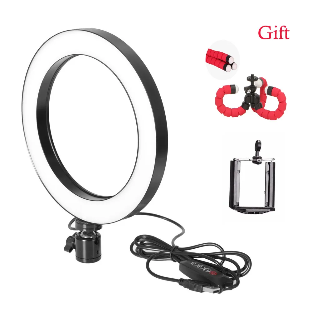 Photography LED Selfie Ring Light 16/26cm three-speed Stepless Lighting Dimmable With Cradle Head For Makeup Video Live Studio
Photography LED Selfie Ring Light 16/26cm three-speed Stepless Lighting Dimmable With Cradle Head For Makeup Video Live Studio