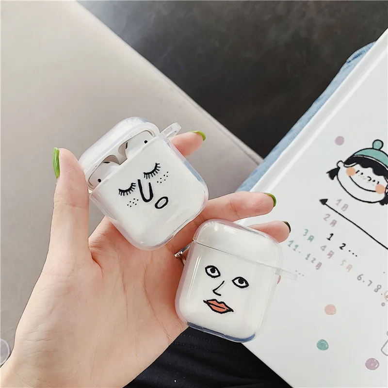 Милый чехол с мультяшным лицом для Apple Airpods беспроводные bluetooth наушники