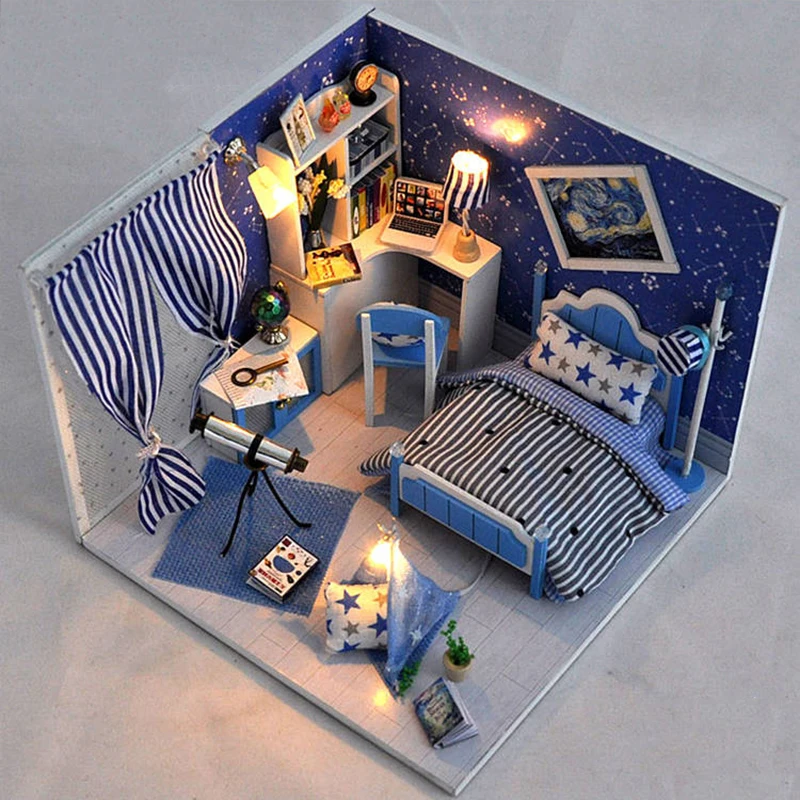 Girls Kids DIY Doll House Assemble Houses Miniature Dollhouse Furniture Set Kit Toys for Children Christmas Gift | Игрушки и хобби