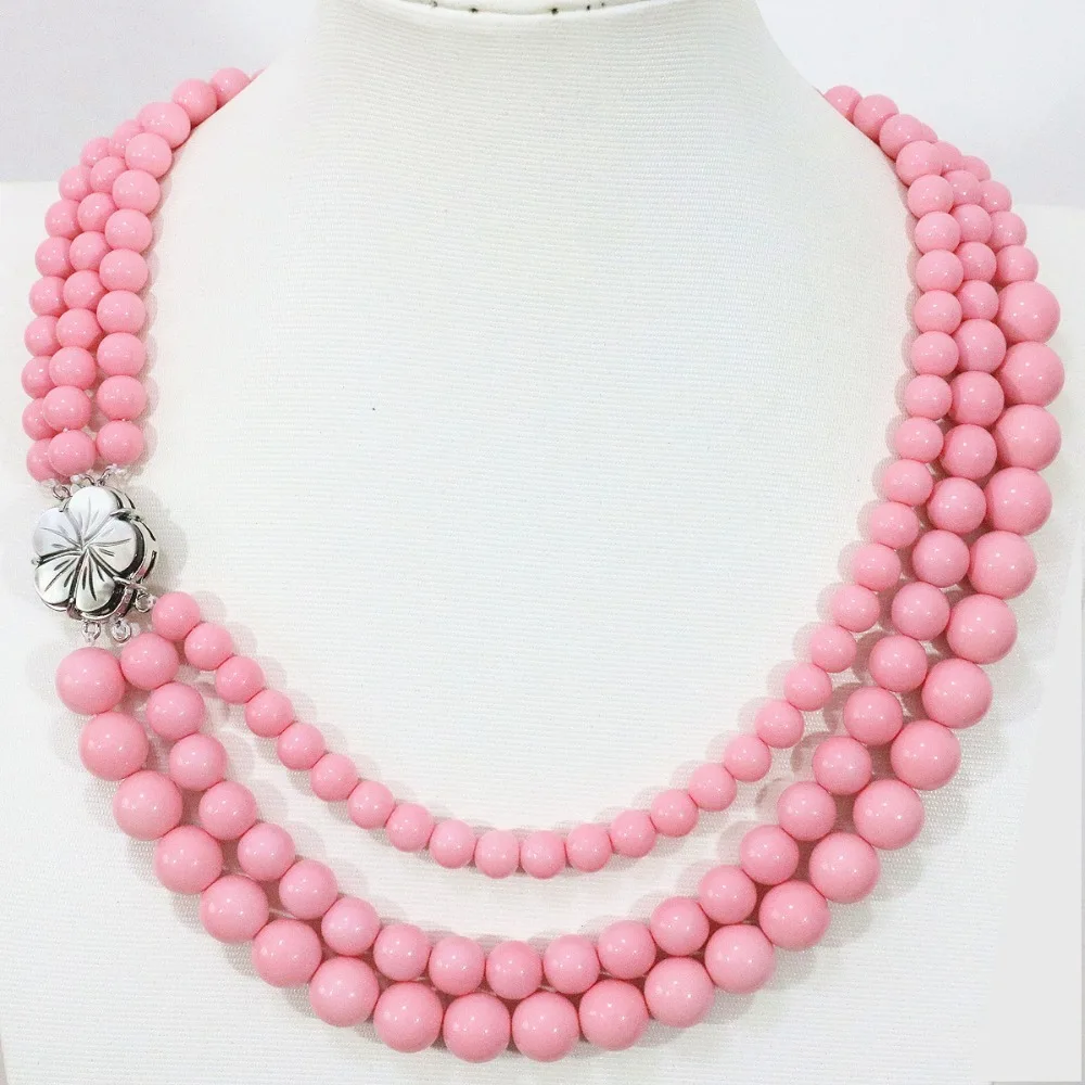 Lovely pink round artificial coral 8-12mm beads 3 rows necklace natural abalone flower clasp women jewelry 16-21inch B1418
Lovely pink round artificial coral 8-12mm beads 3 rows necklace natural abalone flower clasp women jewelry 16-21inch B1418