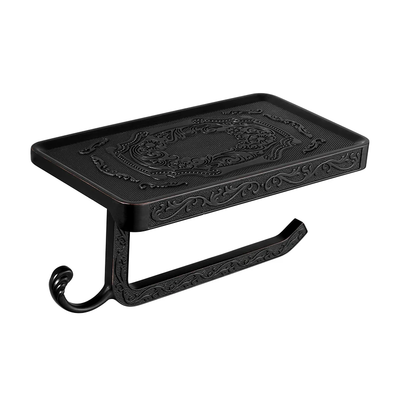 European Style Black Toilet Paper Holder Rack Carved Wall Mounted Zinc Black Roll Shelf With Mobile Phone Holder
European Style Black Toilet Paper Holder Rack Carved Wall Mounted Zinc Black Roll Shelf With Mobile Phone Holder