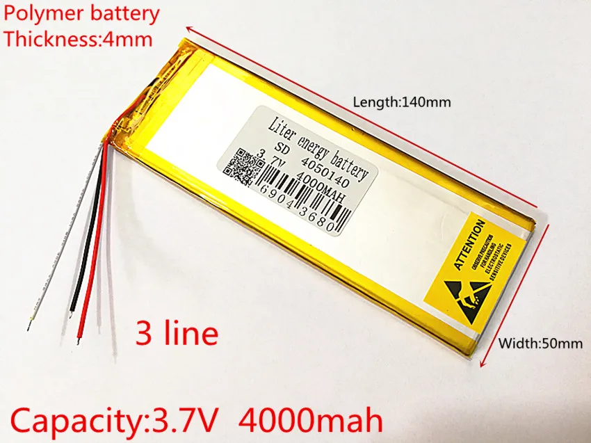 3 line 3.7V,4000mAH (polymer lithium ion battery) Li-ion battery for tablet pc 7 inch 8 inch 9inch 4050140
3 line 3.7V,4000mAH (polymer lithium ion battery) Li-ion battery for tablet pc 7 inch 8 inch 9inch 4050140