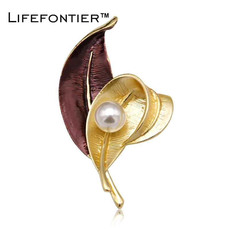 Lifefontier золотые двойные листы формированные Броши для женщин Белый Имитация